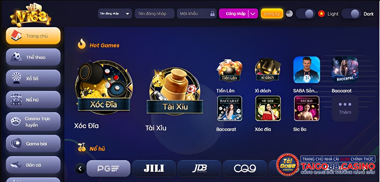 Giao diện tuyệt đẹp của cổng game Vi68